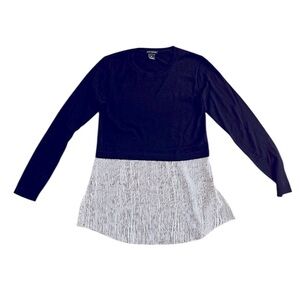 New WOT Club Monaco Azadeh Lola Navy Wool Sweater Top with Striped Peplum, Small